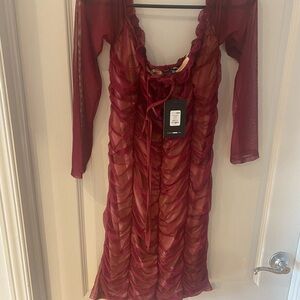 Fashion Nova Burgundy Long Sleeve Dress